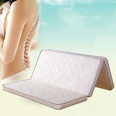Tatami Tri-fold Mattress, Thick 3e Coconut Palm Mattress Pad Orthopedic Coir Sleeping Mat Firm Feel Quiet Guest Bed Floor Mat-White 150x190cm(59x75inch)