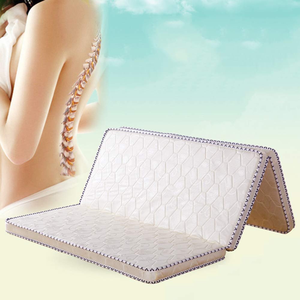 Tatami Tri-fold Mattress, Thick 3e Coconut Palm Mattress Pad Orthopedic Coir Sleeping Mat Firm Feel Quiet Guest Bed Floor Mat-White 150x190cm(59x75inch)