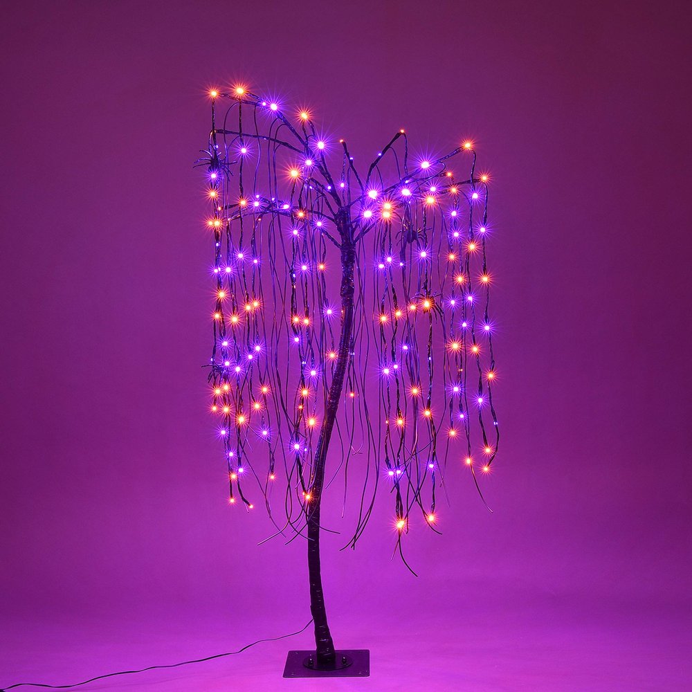 4' Purple and Orange LED Halloween Willow Tree