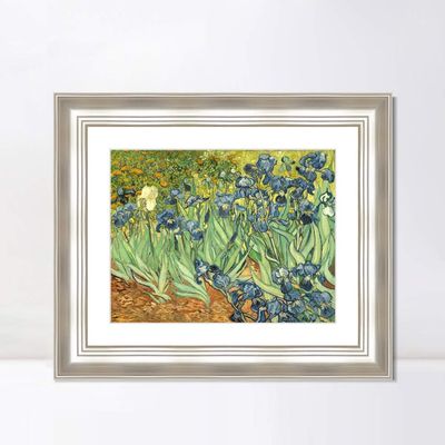 INVIN ART Framed Canvas Art Giclee Print Irises 1890 by Vincent Van Gogh Wall Art Living Room Home Office Decorations(Classic Silver Frame with Mat,20"x24")