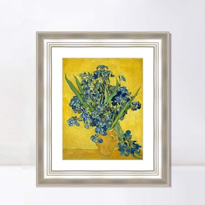 INVIN ART Framed Canvas Art Giclee Print Still Life with Irises, 1890 by Vincent Van Gogh Wall Art Living Room Home Office Decorations(Classic Silver Frame with Mat,20"x24")