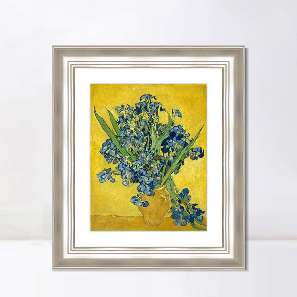 INVIN ART Framed Canvas Art Giclee Print Still Life with Irises, 1890 by Vincent Van Gogh Wall Art Living Room Home Office Decorations(Classic Silver Frame with Mat,20"x24")