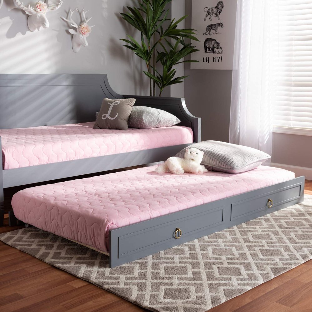 Baxton Studio Mariana Grey Wood Twin Size Bed with Trundle