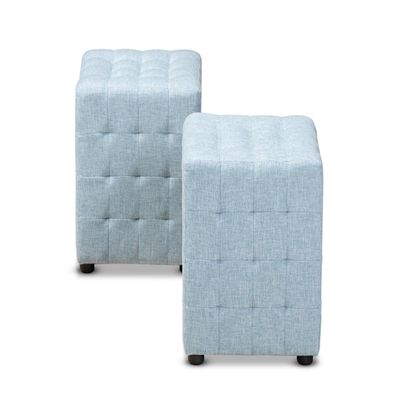 Baxton Studio Elladio Modern and Contemporary Light Blue Fabric Upholstered Tufted Cube Ottoman (Set of 2)