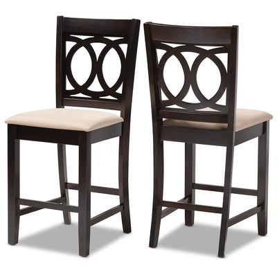 Baxton Studio Lenoir Contemporary Fabric Cut-Out Back Counter Stool, Sand Brown and Espresso, 2-Pieces/Set