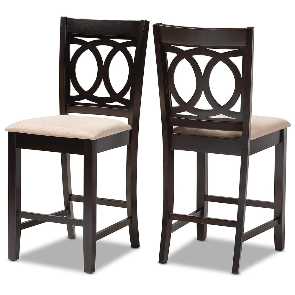 Baxton Studio Lenoir Contemporary Fabric Cut-Out Back Counter Stool, Sand Brown and Espresso, 2-Pieces/Set