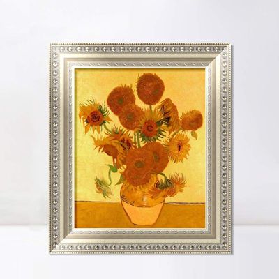 INVIN ART Framed Canvas Art Giclee Print Vase with Fifteen Sunflowers by Vincent Van Gogh Wall Art Living Room Home Office Decorations(European Style Silver Frame,20"x24")