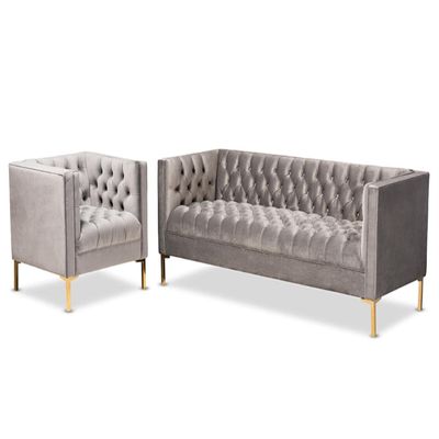 Baxton Studio Zanetta Gray Velvet 2-Piece Sofa and Lounge Chair Set