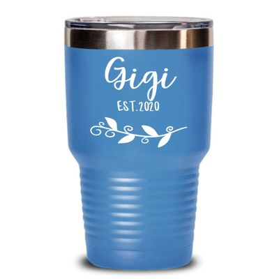 Gigi Est 2019 Tumbler Pregnancy Announcement Travel Mug For New Grandmother Future Grandma To Be Baby Reveal or Baby Shower Coffee Cup for Mom