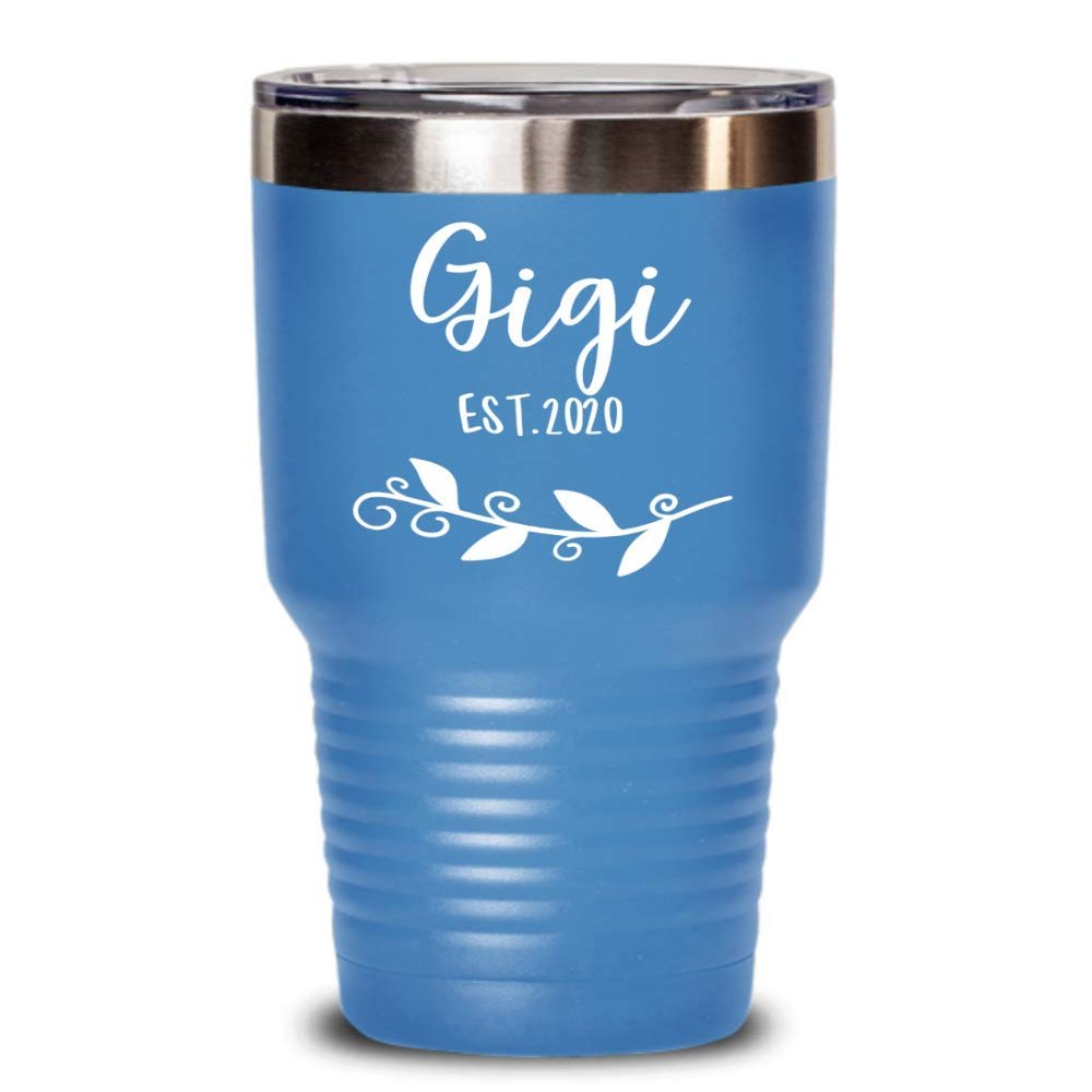 Gigi Est 2019 Tumbler Pregnancy Announcement Travel Mug For New Grandmother Future Grandma To Be Baby Reveal or Baby Shower Coffee Cup for Mom