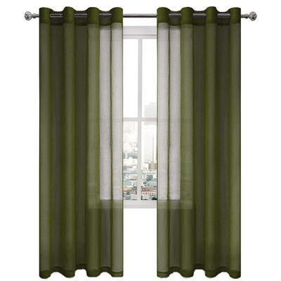 DWCN Olive Green Sheer Curtains for Living Room Bedroom Faux Linen Look Voile Drapes Grommet Top Window Curtain Panel 52 x 84 inches Long, Set of 2 Panels