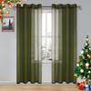 DWCN Olive Green Sheer Curtains for Living Room Bedroom Faux Linen Look Voile Drapes Grommet Top Window Curtain Panel 52 x 84 inches Long, Set of 2 Panels view 2