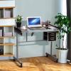 Topeakmart Glass Drafting Table Rolling Drawing Desk Artists Art Craft Desk w/2 Slide Drawers and Wheels for Home Office School view 2