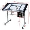 Topeakmart Glass Drafting Table Rolling Drawing Desk Artists Art Craft Desk w/2 Slide Drawers and Wheels for Home Office School view 3