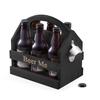 Bey-Berk Personalized Solid Wood Beer Caddy (Black), Six-Pack Bottle Carrier with Curved Handle, Built-in Bottle Opener and Custom Laser Etched Front view 1