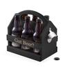 Bey-Berk Personalized Solid Wood Beer Caddy (Black), Six-Pack Bottle Carrier with Curved Handle, Built-in Bottle Opener and Custom Laser Etched Front view 3