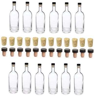 Nakpunar 12 pcs, 12 oz Heavy Base Glass Liquor Bottle with T-Top Synthetic Cork and Regular Bottle Cork - Made in the USA (12, 12 oz (375 ml))