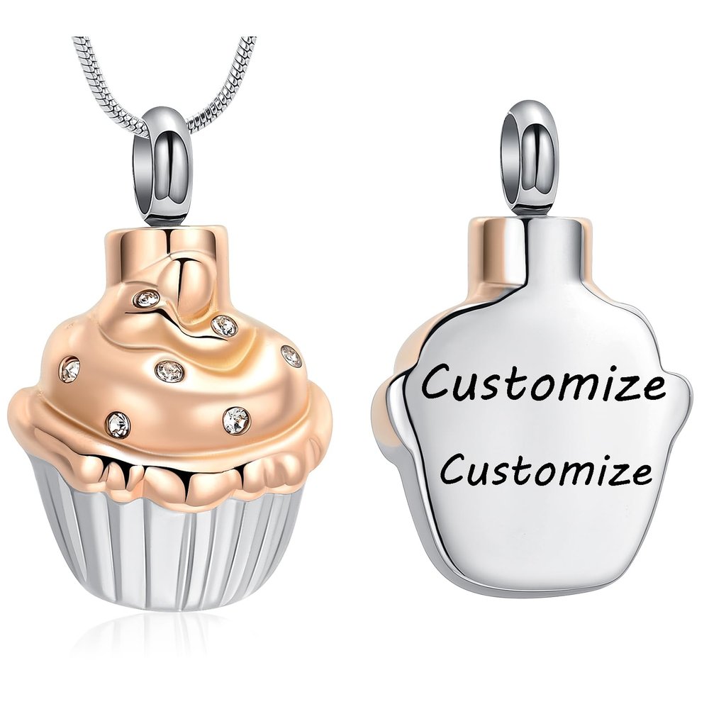 Oinsi Cupcake Stainless Steel Cremation Containers Jewelry For Memorial Ashes Necklace +Filling Kits (Customize)