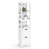Tangkula Tall Bathroom Storage Cabinet, Freestanding 57" H Tall Slim Bathroom Floor Cabinet with 3 Tier Open Shelves and 2 Drawers, Multifunction Organizer Wooden Tower (White) view 1