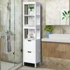 Tangkula Tall Bathroom Storage Cabinet, Freestanding 57" H Tall Slim Bathroom Floor Cabinet with 3 Tier Open Shelves and 2 Drawers, Multifunction Organizer Wooden Tower (White) view 2