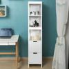 Tangkula Tall Bathroom Storage Cabinet, Freestanding 57" H Tall Slim Bathroom Floor Cabinet with 3 Tier Open Shelves and 2 Drawers, Multifunction Organizer Wooden Tower (White) view 4