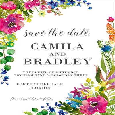 Bright Floral Wedding Save The Date Cards, Boho Wildflower Watercolor Wedding Save The Dates