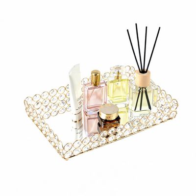 Feyarl Mirrored Crystal Vanity Makeup Tray Ornate Jewelry Trinket Organizer Cosmetic Perfume Bottle Decorative Tray Home Deco Dresser Skin Care Storage (Rectangle 12" x 8")