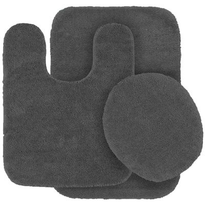 3 pc Bathroom Rug Set Bath Mats Angela Solid Charcoal/Dark Grey Color Anti Slip Soft Mats New