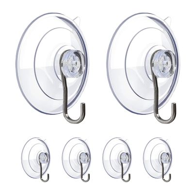 BEADNOVA Suction Cup Hooks 2.5 Inches Suction Cup Hook for Window Glass Bathroom Kitchen Wall Office (6 Packs)