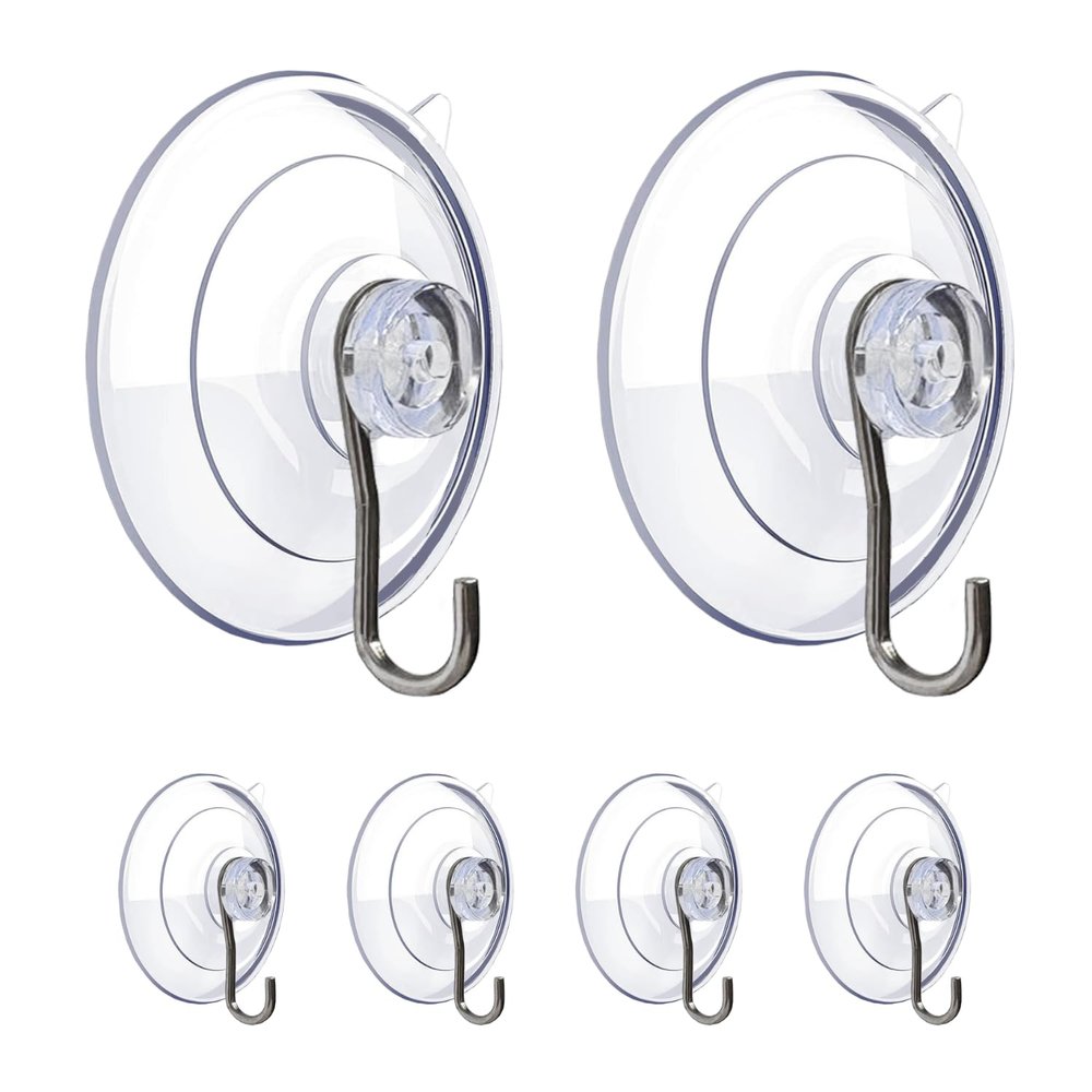 BEADNOVA Suction Cup Hooks 2.5 Inches Suction Cup Hook for Window Glass Bathroom Kitchen Wall Office (6 Packs)