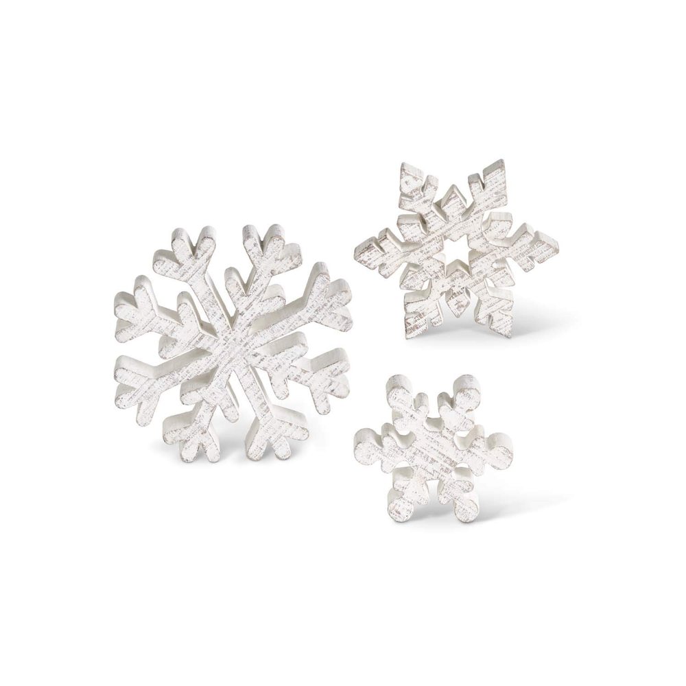 K&K Interiors 53945A Set of 3 Small Wooden Whitewashed Snowflakes