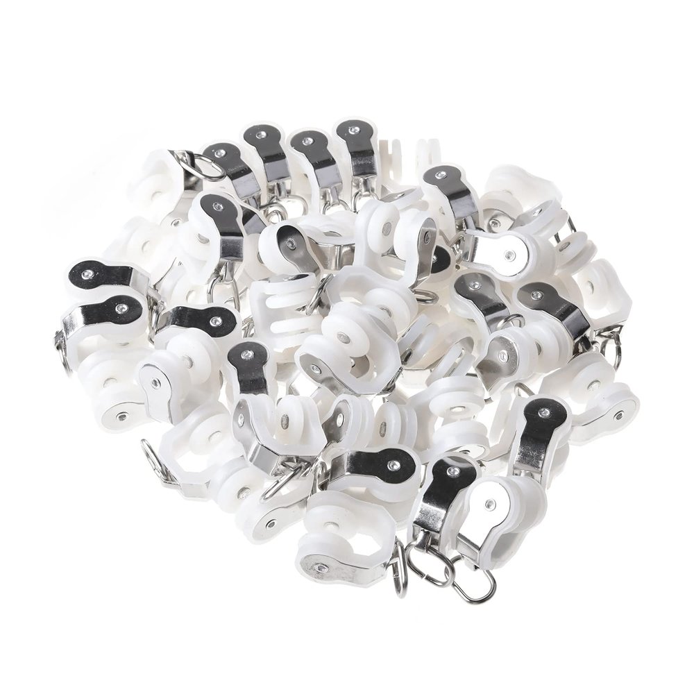 MroMax Curtain Track Rollers Stainless Steel Frame Twin Wheeled Carriers Drapery Rail Sliding Glider for Windows Shower Curtain Tracks 0.59" Dia, 50 Pcs