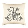 Di Lewis Throw Pillow Cushion Cover - 20x20 - Vintage French Monogram Letter M - Woven Cotton Blend - for Couch Bed Sofa Pillows - Linen Cream view 1