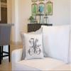 Di Lewis Throw Pillow Cushion Cover - 20x20 - Vintage French Monogram Letter M - Woven Cotton Blend - for Couch Bed Sofa Pillows - Linen Cream view 3