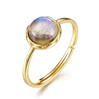 BansrirachaSterling Silver Ring for Women 100% Natural Labradorite Gemstone 1.3ct Real Gold Wedding Engagement Fine Jewelry