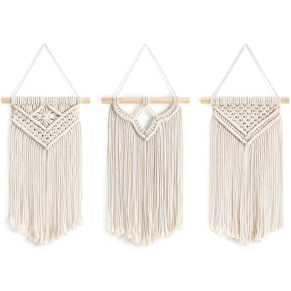 Mkono Small Macrame Wall Hanging, Boho Bedroom Decor, 3 Pack, 8" Wx14 L