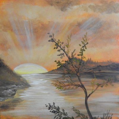 Buyartforless Orange Sunset by Ed Capeau 24x18 Art Painting Reproduction Canvas