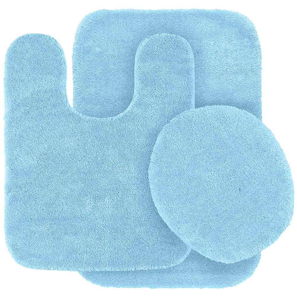 3 pc Solid Light Blue Bathroom Rug Set Bath Mats Bath Set Super Soft Anti Slip Soft Mats New