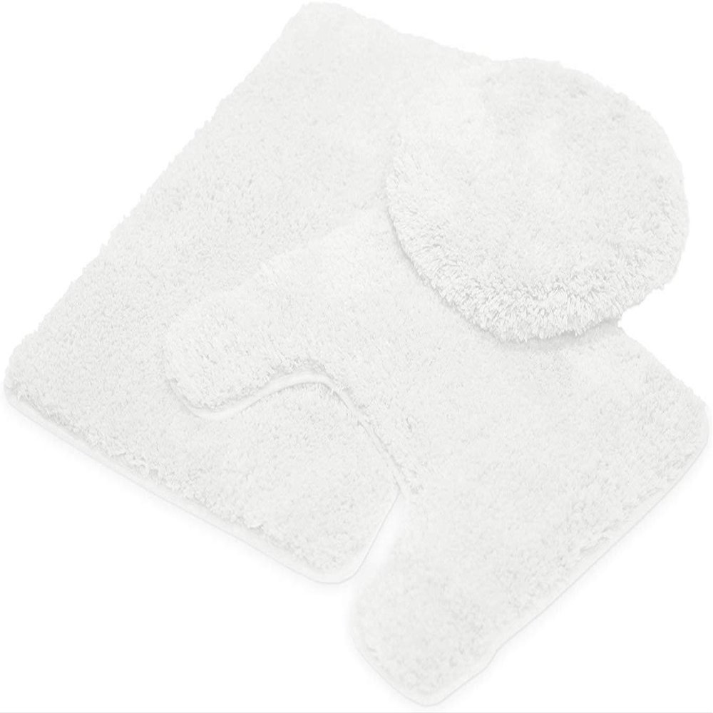3 pc Solid Pure White Bathroom Rug Set Bath Mats Bath Set Super Soft Anti Slip Soft Mats New