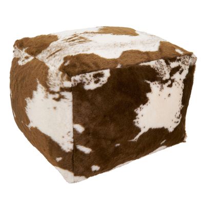 SARO LIFESTYLE Faux Fur Cow Hide Pouf, 20"x20"x14", Brown