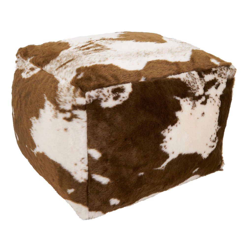 SARO LIFESTYLE Faux Fur Cow Hide Pouf, 20"x20"x14", Brown