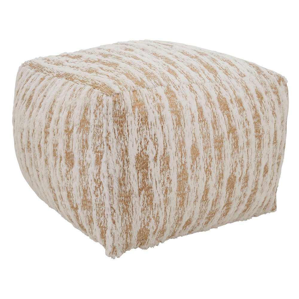SARO LIFESTYLE Matterhorn Collection Foil Print Faux Fur Pouf, 20" x 20" x 14", Gold