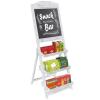 MyGift Shabby Whitewashed Wood Freestanding Chalkboard Easel with 3-Tiered Display Shelves, Decorative Chalkboard Plant Shelf Stand view 1