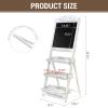 MyGift Shabby Whitewashed Wood Freestanding Chalkboard Easel with 3-Tiered Display Shelves, Decorative Chalkboard Plant Shelf Stand view 3