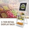 MyGift Shabby Whitewashed Wood Freestanding Chalkboard Easel with 3-Tiered Display Shelves, Decorative Chalkboard Plant Shelf Stand view 4