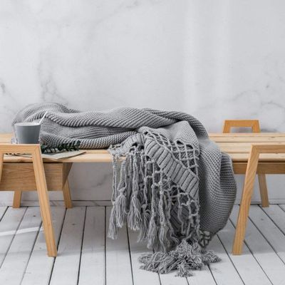 49x71inch Hand Knitted Fringe Wool Throw Blanket Lightweight Sofa Bed Couch Decorative Gray Blanket Crochet Cable Acrylic Blanket Photo Prop Family Friend Xmas Gift