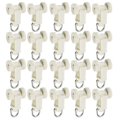 MroMax 50Pcs Curtain Track Rollers, 0.41" Dia Plastic Twin Wheeled Carriers Drapery Rail Sliding Glider for Windows Shower Curtain Tracks