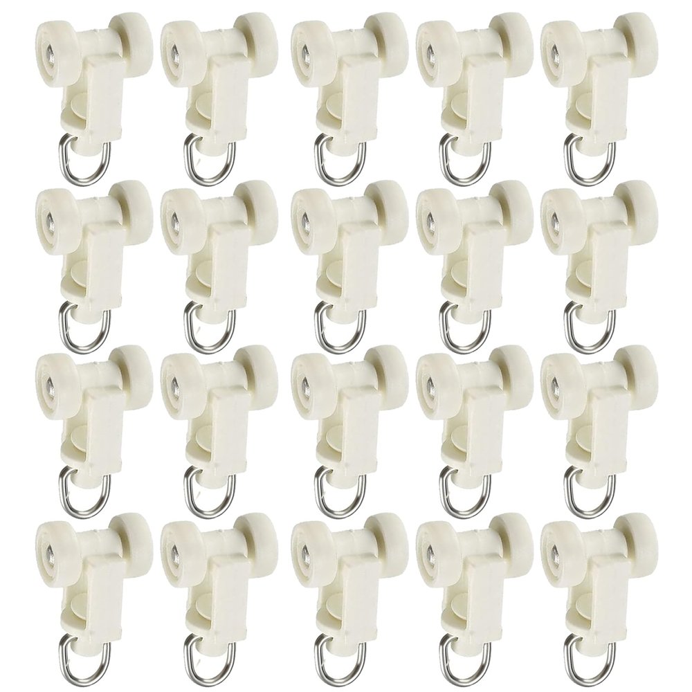 MroMax 50Pcs Curtain Track Rollers, 0.41" Dia Plastic Twin Wheeled Carriers Drapery Rail Sliding Glider for Windows Shower Curtain Tracks