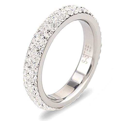 Bansriracha Fashion Jewelry Stainless Steel Carved Ring Ring Female Crystal from Austrian Simple Temperament Wild Anti-Allergic (Gold, 6)