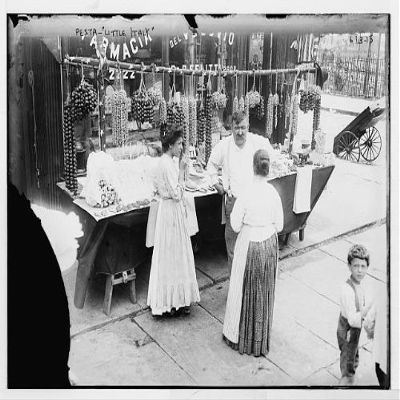 HistoricalFindings Photo: Little Italy - Vendor with Wares displayed,New York,NY,Street Vendor,Women,boy